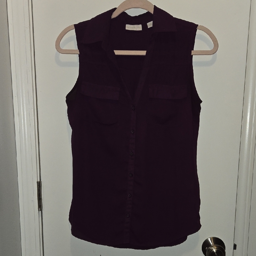 New York & Company Dark Purple Sleeveless Button Down Shirt